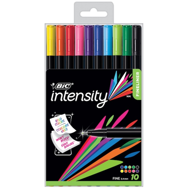 Intensity Fineliner Marker Pen, Fine, Assorted, 10 Per Pack, PK2